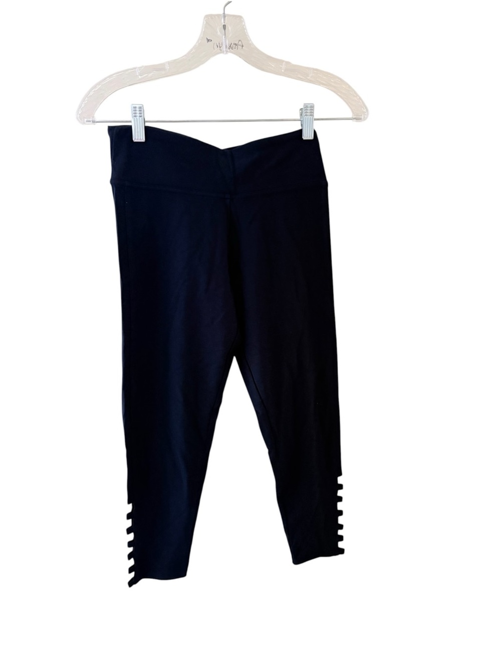 Navy V-Waist Leggings with Ladder Hem